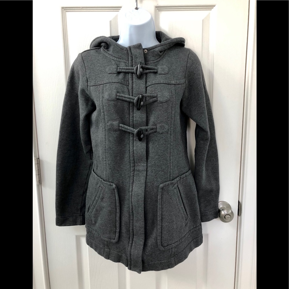 Kensie Girl Knit Zip Up Hooded Jacket Grey Medium